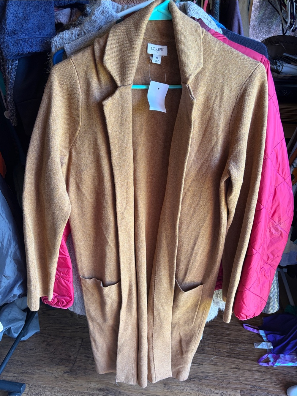 J. Crew Long Open-Front Cardigan in Camel Brown NWT size small
